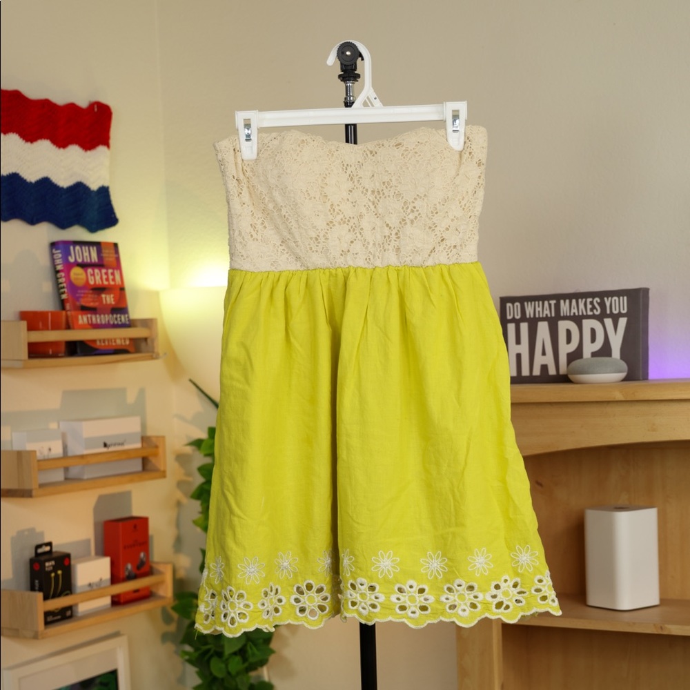 WetSeal Strapless Green and Tan Dress